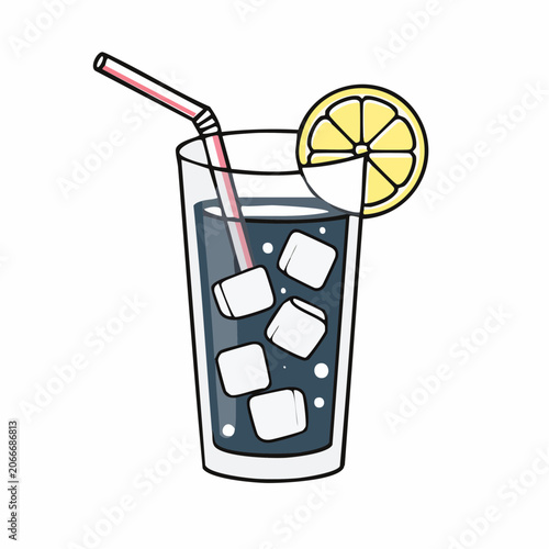 Refreshing Drink with Ice and Lemon Slice
