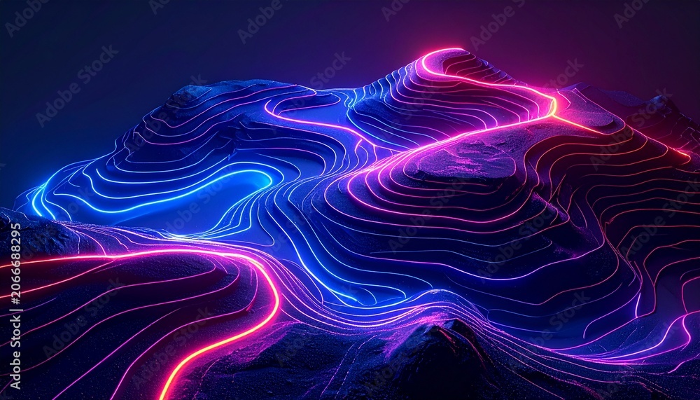 Obraz premium Neon Topographic Landscape