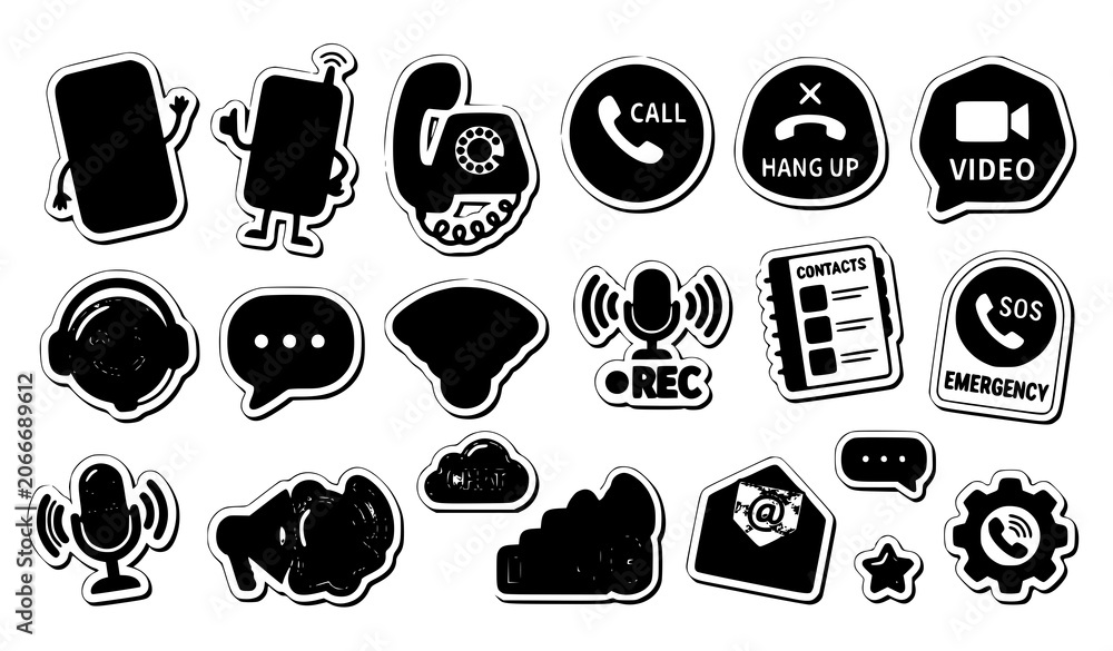 Fototapeta premium Minimal Outline Phone and Smartphone Icon Collection with Communication Symbols