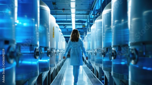 Industrial facility interior with person