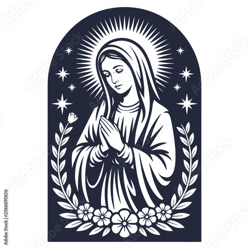 Praying Virgin Mary Floral Arch Vector Illustration, virgin mary, mary, mother mary