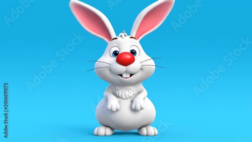 Happy 3D Cartoon Rabbit Smiling on Blue Background, ideal for Easter or kids' content.