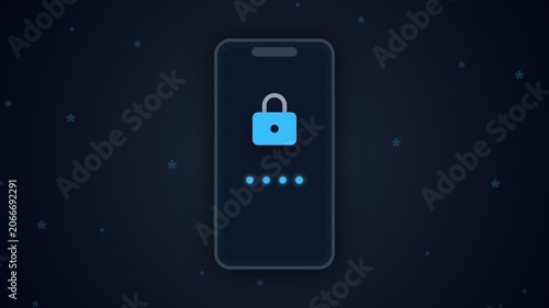 Smartphone Security Lock Screen Animation with Digital Padlock Icon.