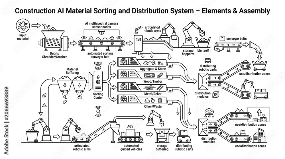 Obraz premium AI material sorting system process flowchart.