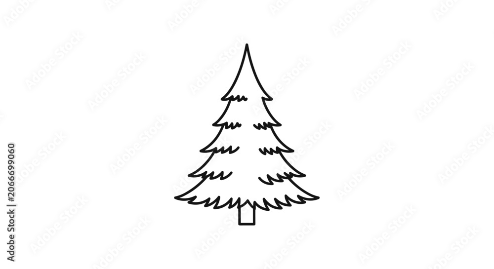 Obraz premium Minimalist black and white line drawing of a single pine tree stands centered, symbolizing nature, forests, and winter.