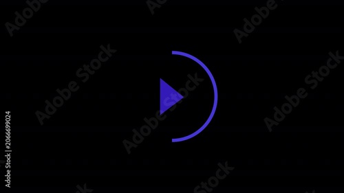 Animated circular play indicator with rotating progress ring and media playback interface on dark background