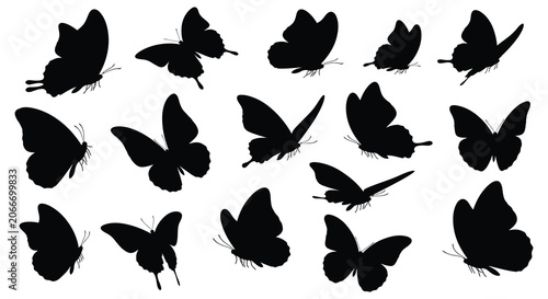 Konstfotografi Butterfly Silhouettes On White Background A Collection Of Insect Shapes