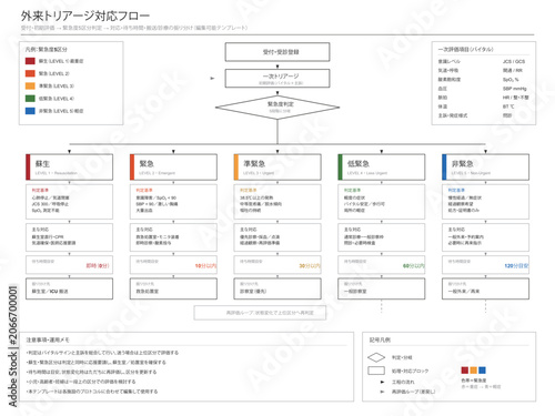 Tableau sur toile Medical triage flow chart vector editable template with reception initial assess