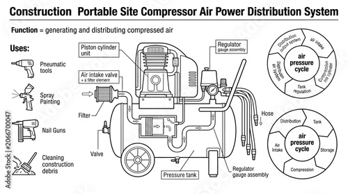 Obraz na plátně Air power distribution system function and usage diagram.