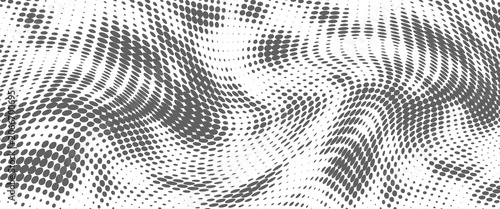 Obraz na plátne Abstract halftone background with wavy surface made of gray dots on white