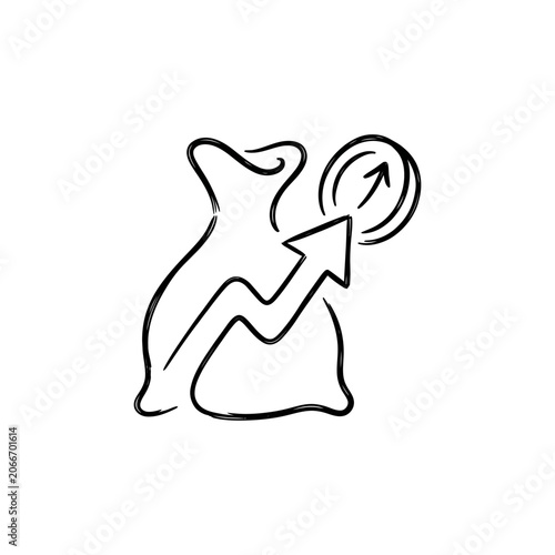 Piggy bank with growing arrow.