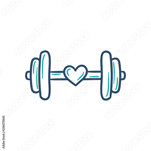 Heart shaped fitness dumbbell icon.