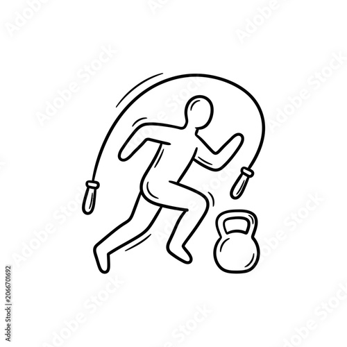 Person jumping rope with kettlebell nearby.