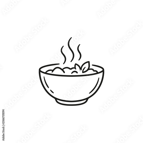 Steaming bowl of food with herbs.