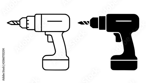 Obraz na plátne Drill minimalist icon, black and white in outline and silhouette design