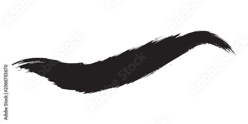 Dynamic Black Ink Brush Stroke Isolated on White Background.