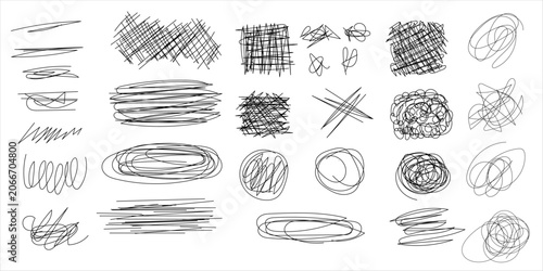 Cuadro en lienzo Abstract decorative black ink scribble line doodle vector illustration set