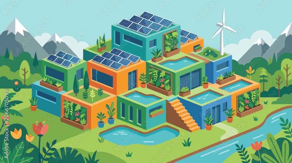 Fototapeta premium Modern eco friendly house with solar panels.