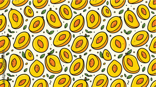Tableau sur toile A vibrant illustration of numerous avocados with leaves scattered around them on a plain surface