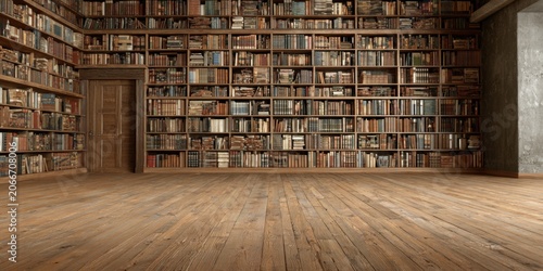 Old Library Interior with Floor-to-Ceiling Bookshelves and Hidden Door.