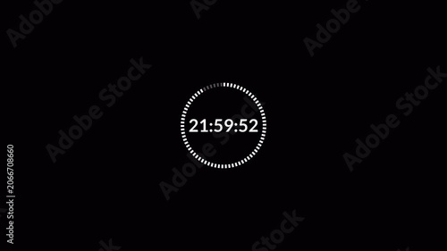 One day countdown timer animation in one minute, 24 hours countdown timer in 60 seconds on a transparent background, Countdown timer in 4k.