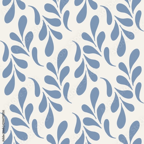 Dusty Blue Botanical Leaf Pattern Seamless Scandinavian Floral Background