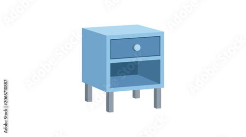 Simple blue nightstand with drawer and shelf on legs
