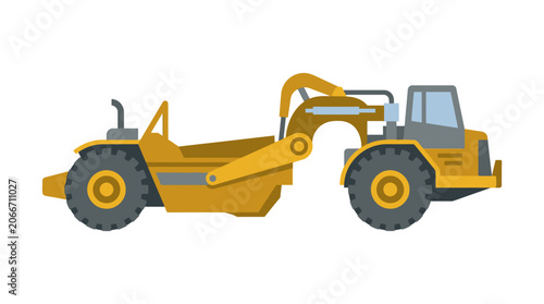 Yellow construction scraper machine vector illustration flat design