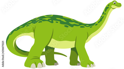 Green Cartoon Dinosaur Walking Isolated on White Background Illustration