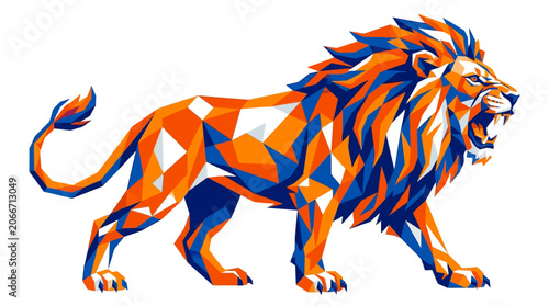 Canvastavla Abstract low poly geometric lion mascot in colorful mosaic WPAP art style roarin
