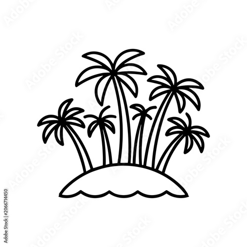 Black line palm trees on island.