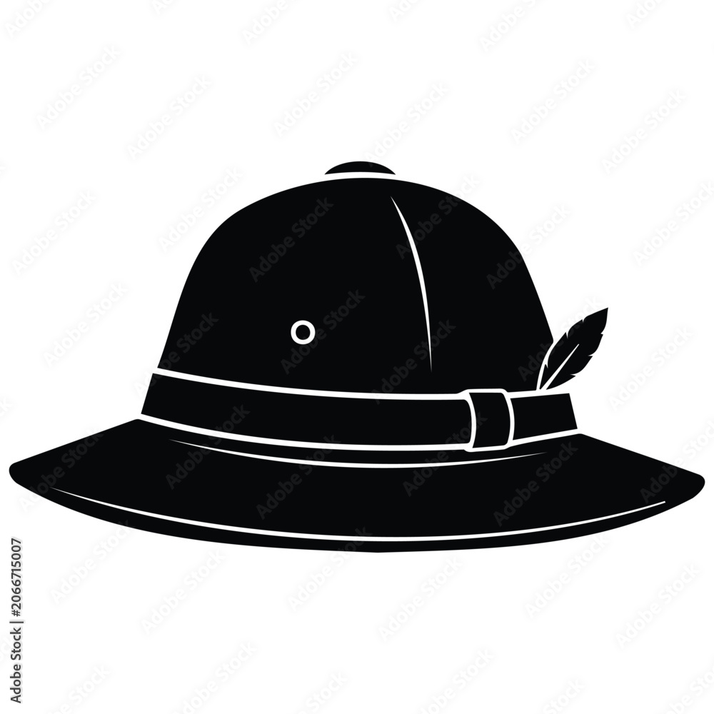 Fototapeta premium Classic pith helmet safari hat vector illustration silhouette line art for tropical trip.