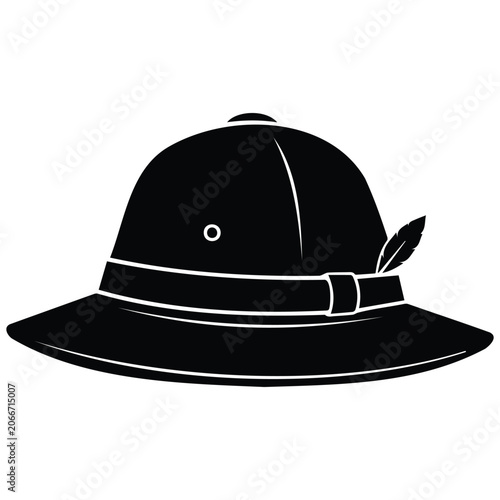 Принти на полотні Classic pith helmet safari hat vector illustration silhouette line art for tropical trip