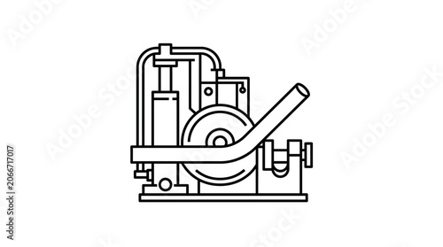 Fotografie Industrial hydraulic pipe bender machine outline illustration