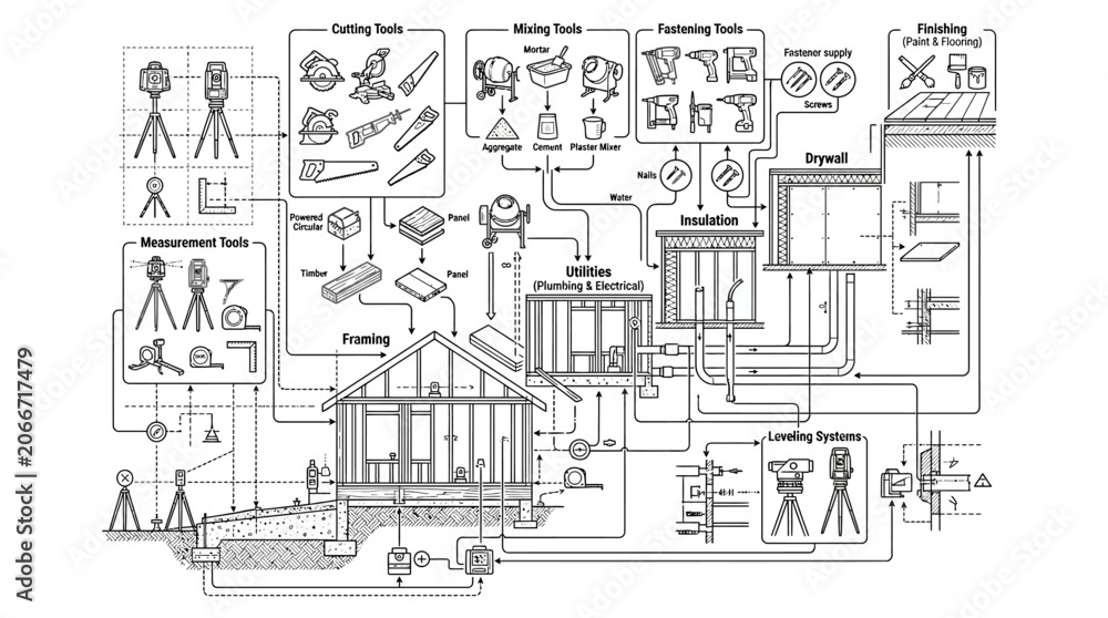 Obraz premium Measuring and site preparation tool diagram for construction.