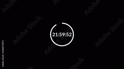 One day countdown timer animation in one minute, 24 hours countdown timer in 60 seconds on a transparent background, Countdown timer in 4k.