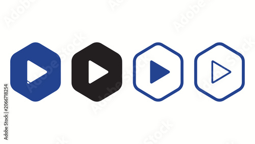 фотографія Blue and black hexagonal play button icons in solid and outline variations repre
