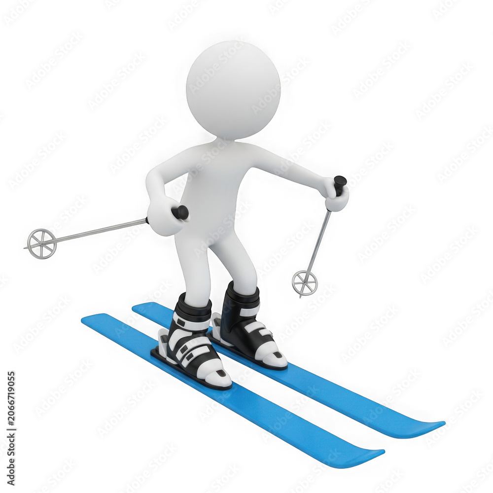 Obraz premium Person skiing with poles on blue skis illustration transparent background