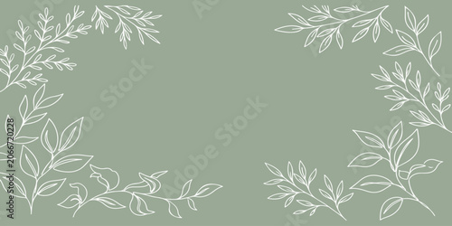 Bild auf Leinwand Sage Green Botanical Frame: Delicate white botanical branches create a subtle frame on a calming sage green background, offering a touch of natural elegance
