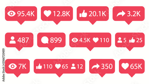 Canvastavla Red social media notification icons showing likes comments shares followers and