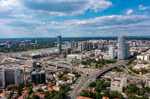 Panoramic Aerial View of Belgrade Skyline and Mostar Interchange, Serbia