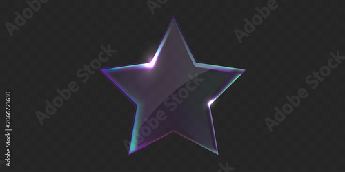 Transparent glass shape. Glowing purple star with neon outline 