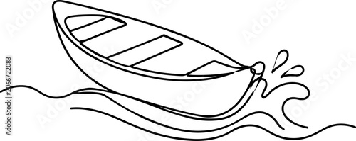 Bild auf Leinwand Minimal one line canoe boat illustration with paddle in black outline style isolated on light background