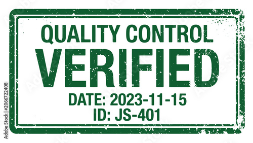 Bild auf Leinwand Green quality control stamp with distressed texture showing verified date and id