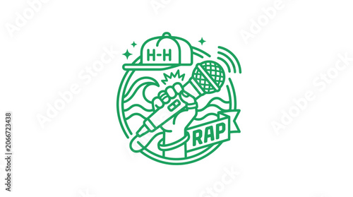 Obraz na plátně Hand holding microphone with rap cap and waves, hip hop music vector illustratio