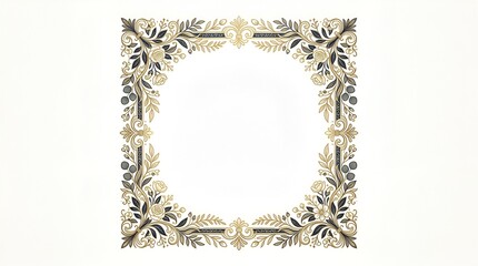 Elegant Ornate Floral Border, Vintage Decorative Frame, Golden Leaves Pattern