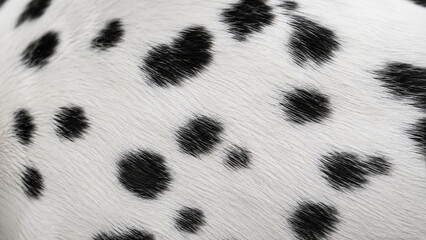 Macro photography of a beautiful dalmatian dog's fur coat, black and white spots pattern, abstract minimalist texture, soft studio lighting