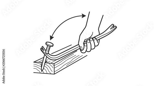 Tableau sur toile Hand using steel pry bar to extract nail from wood.