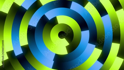 Abstract 3D Geometric Concentric Circles Blue and Green Motion Background. Loopable. 4K