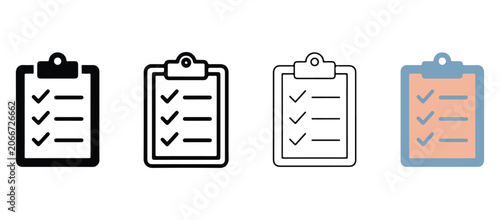 Clipboard icons with checklists on transparent background  checklist documents with lines and marks